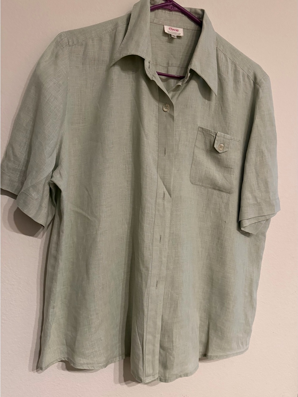 Light Sage Short-Sleeve Button Front Blouse